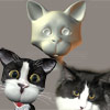 A real cat pic of Ele, a plastic-looking white toon model, & a textured version of the toon model looking like Ele.