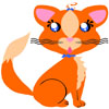 An orange and cream kitty with blue eyes and bows.