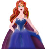 Red-headed half-elf in a filmy layered dress.